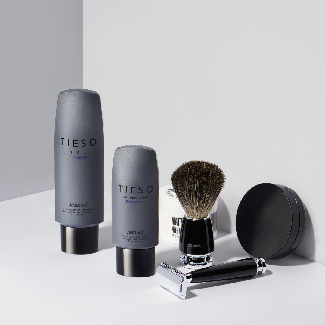 TIESO Cleansing Gel & Soothing Cream Set for Men